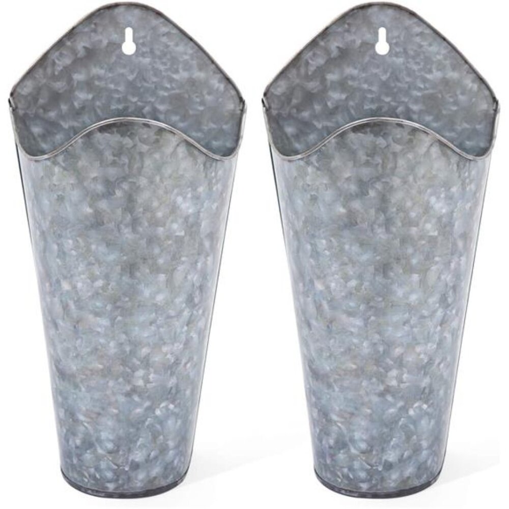 Galvanized Metal Wall Planter Farmhouse Wall Vase for Artificial Plants Flowers